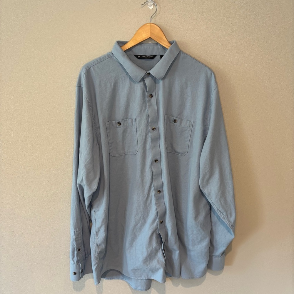 TRAVIS MATHEW Men’s Cloud Flannel Blue Collared Button Up Like New Size XXL